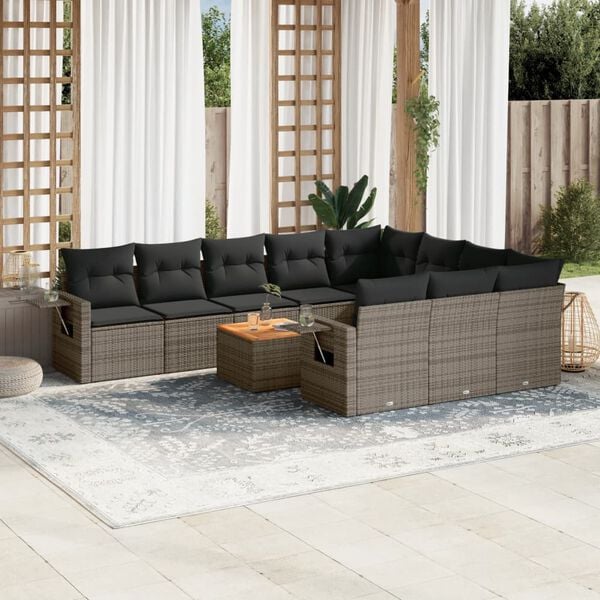 vidaXL 11-delige Loungeset met kussens poly rattan grijs