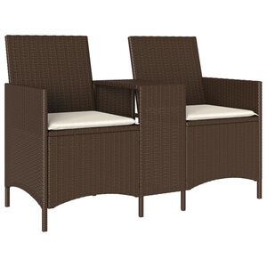 vidaXL Tuinbank 2-zits met tafel en kussens poly rattan bruin