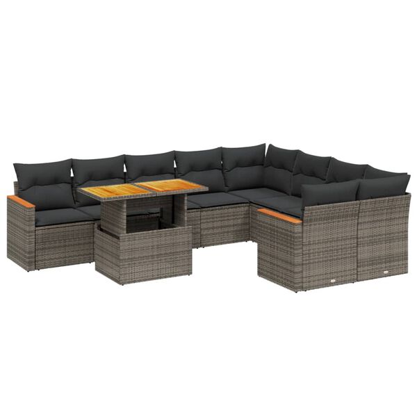 vidaXL 10-delige Loungeset met kussens poly rattan grijs
