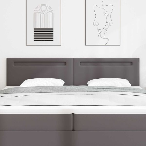 vidaXL LED Hoofdbord Grijs 200 cm Nep Leer