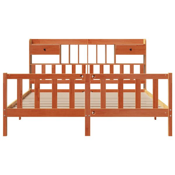 vidaXL Bed met boekenkast zonder matras grenenhout wasbruin 200x200 cm