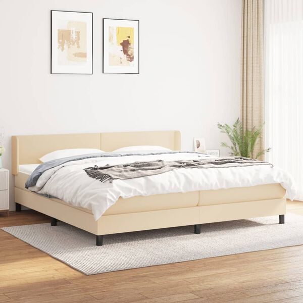 vidaXL Boxspring met matras stof cr&egrave;mekleurig 200x200 cm