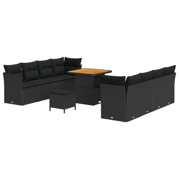 vidaXL Tuin Sofa Set met kussen 11 pcs Zwart poly rattan