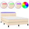 vidaXL Boxspring met matras en LED stof cr&egrave;mekleurig 140x200 cm