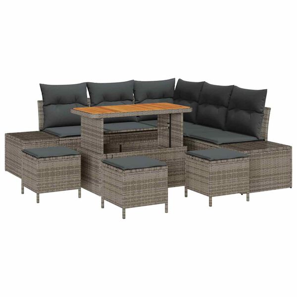 vidaXL Tuin Sofa Set met kussen 9 pcs Grijs Poly riet