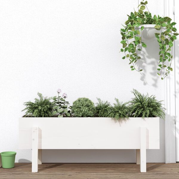 vidaXL Plantenbak verhoogd 101x30x38 cm massief grenenhout wit