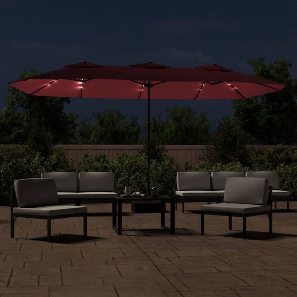 vidaXL Parasol dubbel dak met LED 449x265 cm bordeauxrood