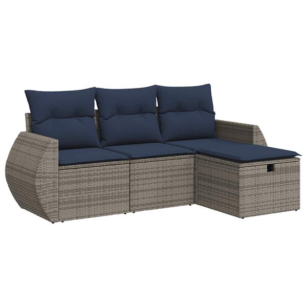 vidaXL 4-delige Loungeset met kussens poly rattan grijs