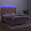 vidaXL Boxspring met matras en LED fluweel roze 140x190 cm