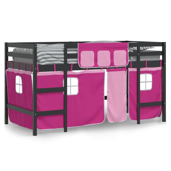 vidaXL Kinderhoogslaper met gordijnen 80x200 cm grenenhout roze