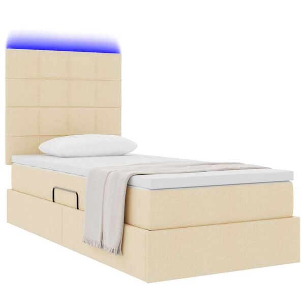 vidaXL Opbergbed met LED met matras Cr&egrave;me 100 x 200 cm Polyester