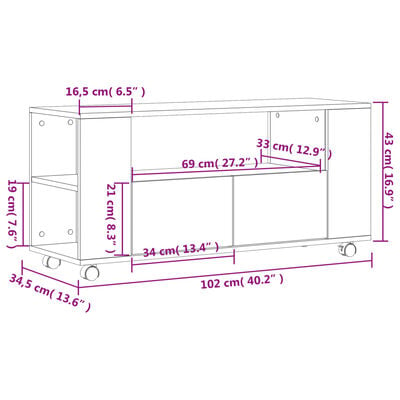 vidaXL Tv-meubel 102x34,5x43 cm bewerkt hout bruin eikenkleur