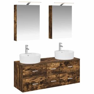 vidaXL Badkamermeubelset 5 pcs Gerookt eiken Bewerkt hout en glas