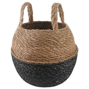 vidaXL Plantenpot met handvatten Zwart &Oslash; 22 x 20 cm 100% Zeegras