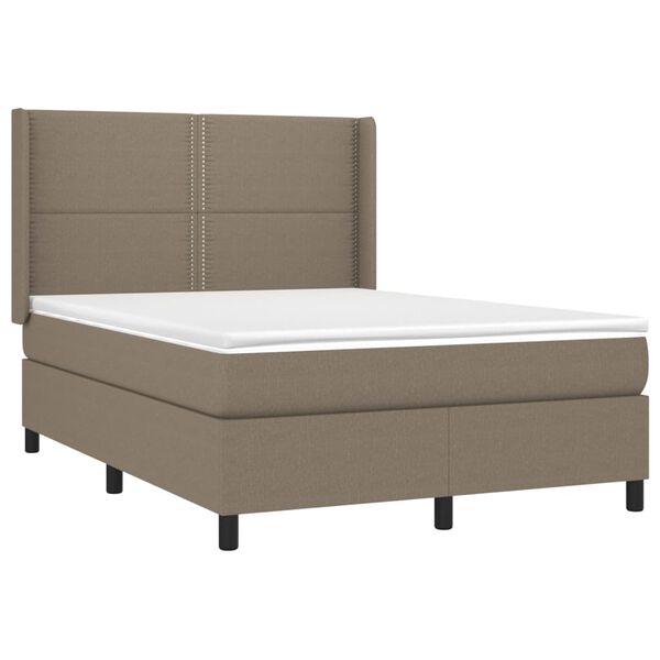 vidaXL Boxspring met matras en LED stof taupe 140x190 cm