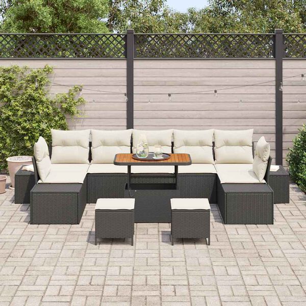 vidaXL Tuinbankenset met kussen 10 pcs Zwart poly rattan