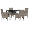 vidaXL Tafel en stoelen set met kussen 5 pcs Grijs PE Rattan