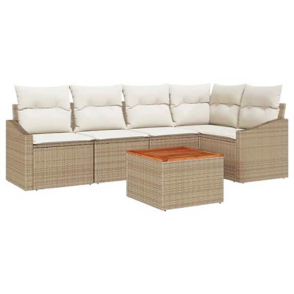 vidaXL Tuinbankenset met kussen 6 pcs Beige poly rattan