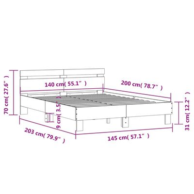 vidaXL Bedframe met hoofdeinde en LED sonoma eikenkleurig 140x200 cm