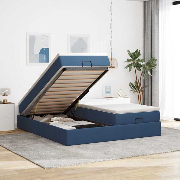 vidaXL Ottoman bed met matrassen 160x200cm stof blauw