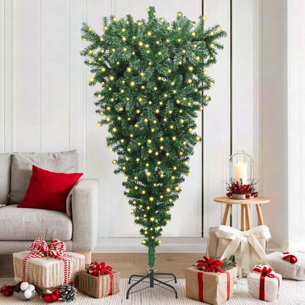 vidaXL Understeboven Kunstmatige Voorverlichte Kerstboom Groen 180 cm