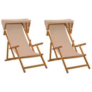 vidaXL Ligstoel 2 st 3 Positie massief eucalyptushout Taupe