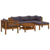 vidaXL 6-delige Loungeset met kussens massief acaciahout