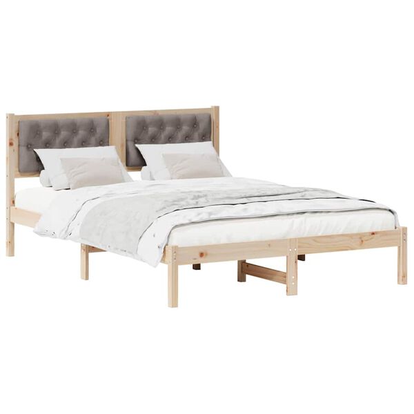 vidaXL Bedframe met hoofdeinde Taupe 140 x 190 cm Massief grenenhout