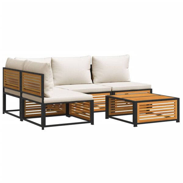 vidaXL 5-delige Loungeset met kussens massief acaciahout