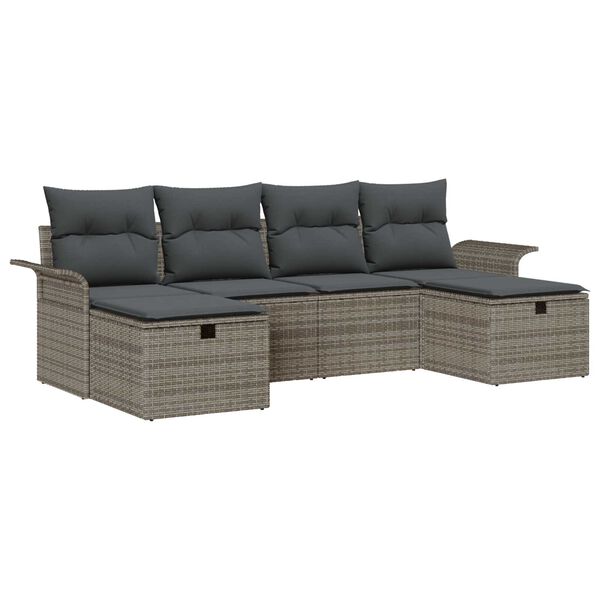 vidaXL Tuin Sofa Set met kussen met opslag 6 pcs Grijs Poly riet