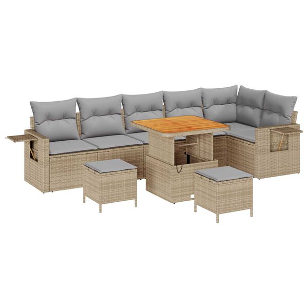 vidaXL Tuin Sofa Set 9 pcs Beige poly rattan