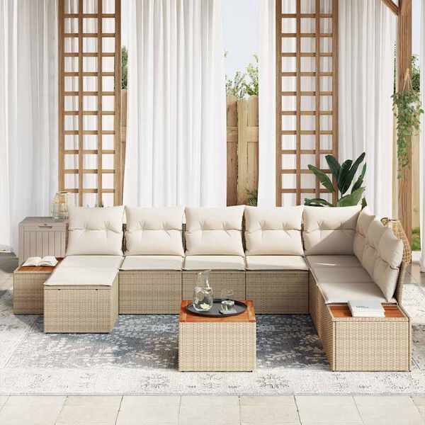 vidaXL Tuin Sofa Set met kussen 9 pcs Beige poly rattan