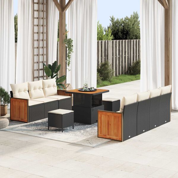 vidaXL Tuin Sofa Set met kussen met opslag 10 pcs Zwart en cr&egrave;me