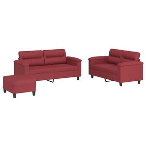 vidaXL 3-delige Loungeset met kussens kunstleer wijnrood