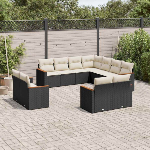 vidaXL 11-delige Loungeset met kussens poly rattan zwart