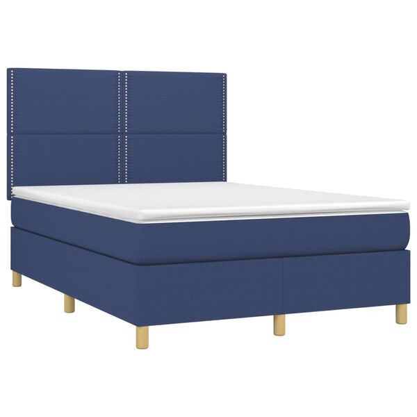 vidaXL Boxspring met matras stof blauw 140x200 cm
