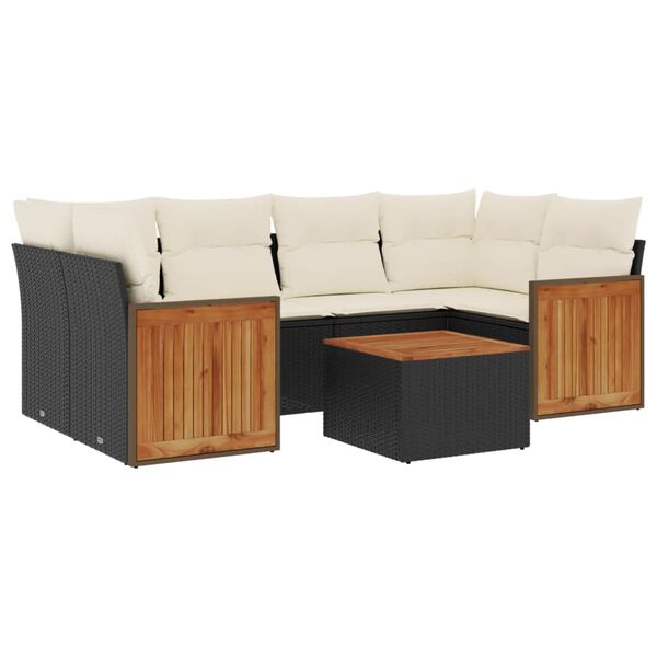 vidaXL 7-delige Loungeset met kussens poly rattan zwart