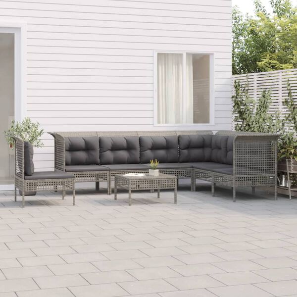 vidaXL 8-delige Loungeset met kussens poly rattan grijs