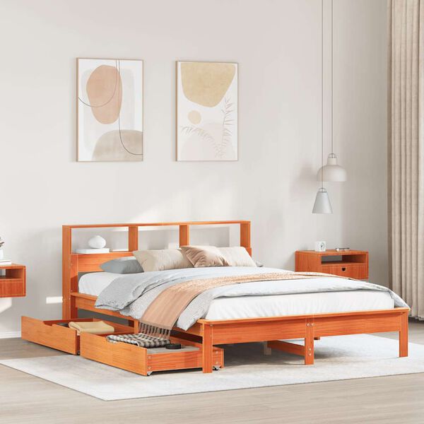 vidaXL Bed met boekenkast zonder matras grenenhout wasbruin 120x200 cm
