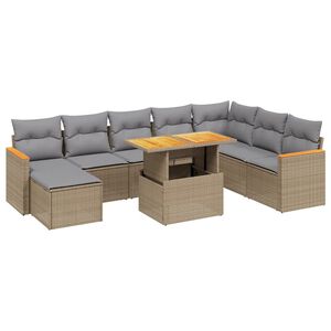vidaXL 9-delige Loungeset met kussens poly rattan beige