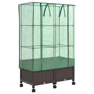 vidaXL Tuinplantenbak met Kasbedekking en Wielen 2 st Bruin PP