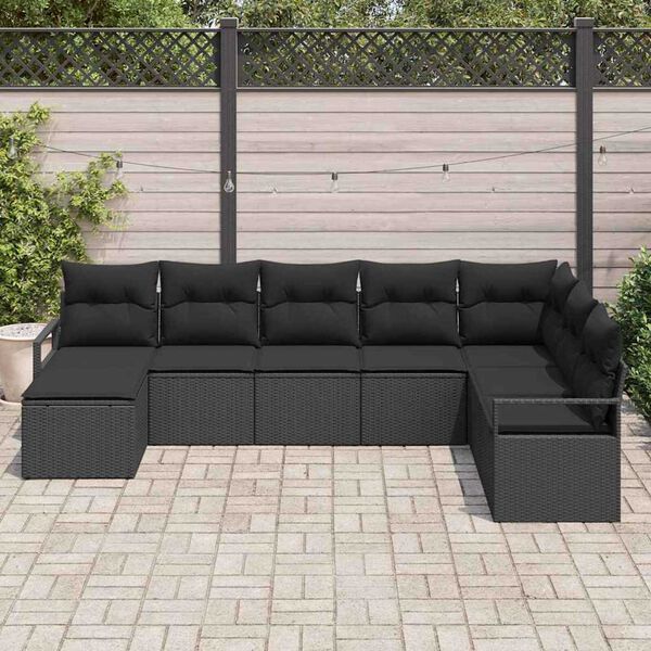 vidaXL Bankstel met kussen met opslag 8 pcs Zwart poly rattan