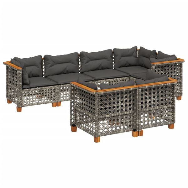 vidaXL 7-delige Loungeset met kussens poly rattan grijs