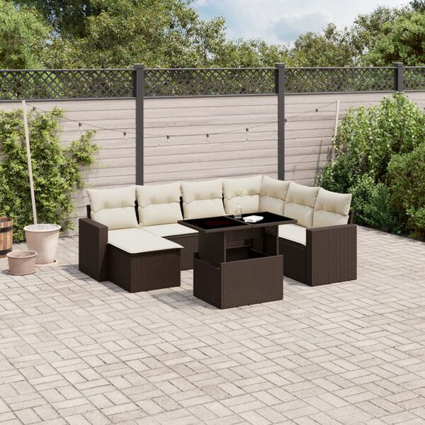vidaXL 8-delige Loungeset met kussens poly rattan bruin