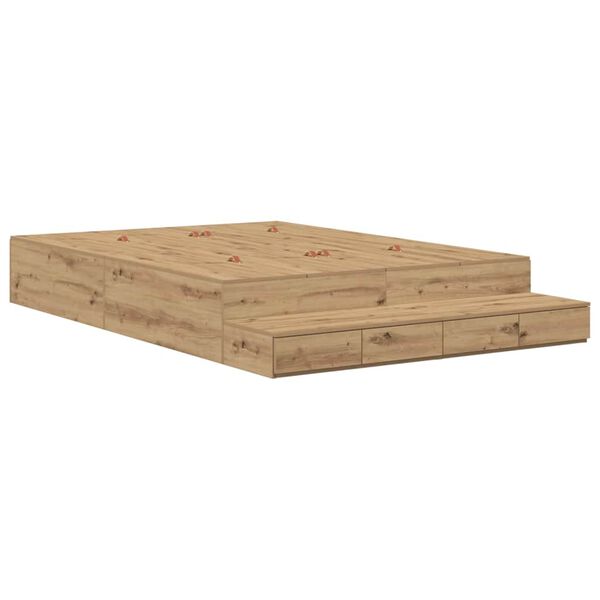 vidaXL Opbergbedframe met lade Artisan Eiken 140 cm Bewerkt hout