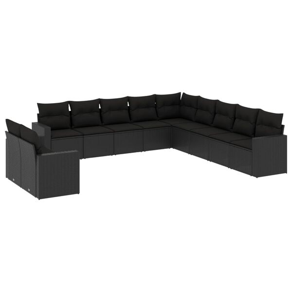 vidaXL 11-delige Loungeset met kussens poly rattan zwart