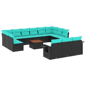 vidaXL 14-delige tuinbankset met kussens van zwart polyrotan