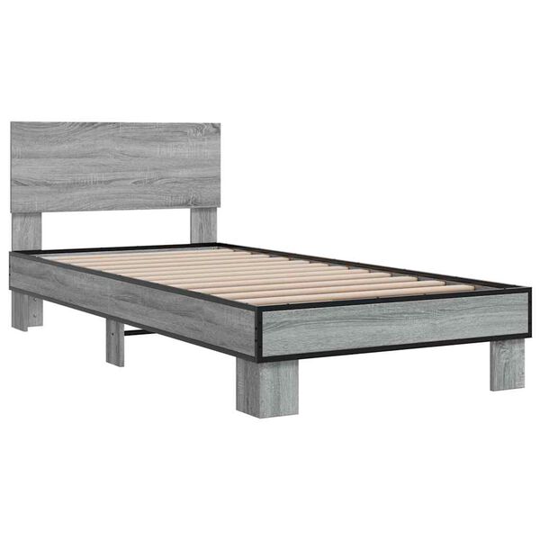 vidaXL Bedframe bewerkt hout en metaal grijs sonoma eiken 75x190 cm
