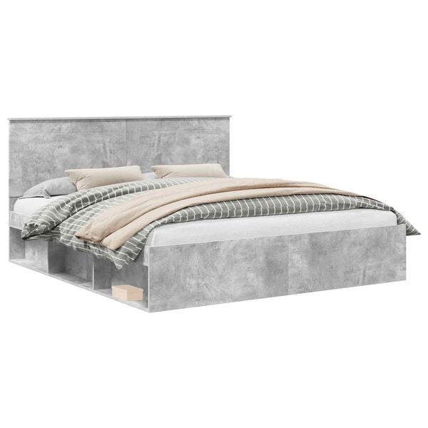 vidaXL Bedframe met hoofdeinde Beton 180 x 200 cm Massief grenenhout