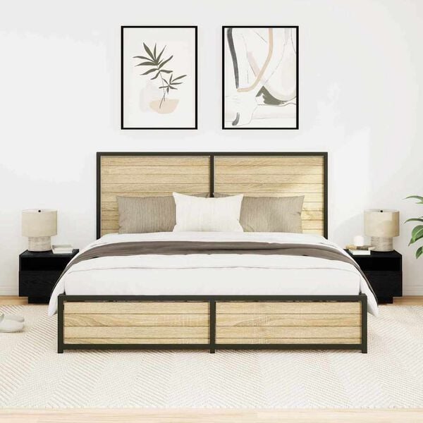 vidaXL Nachtkastje 2 pcs Zwart Eiken 40 x 39 x 37 cm Bewerkt hout